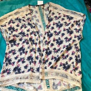 Kimono, with pink and blue pineapple & palm trees